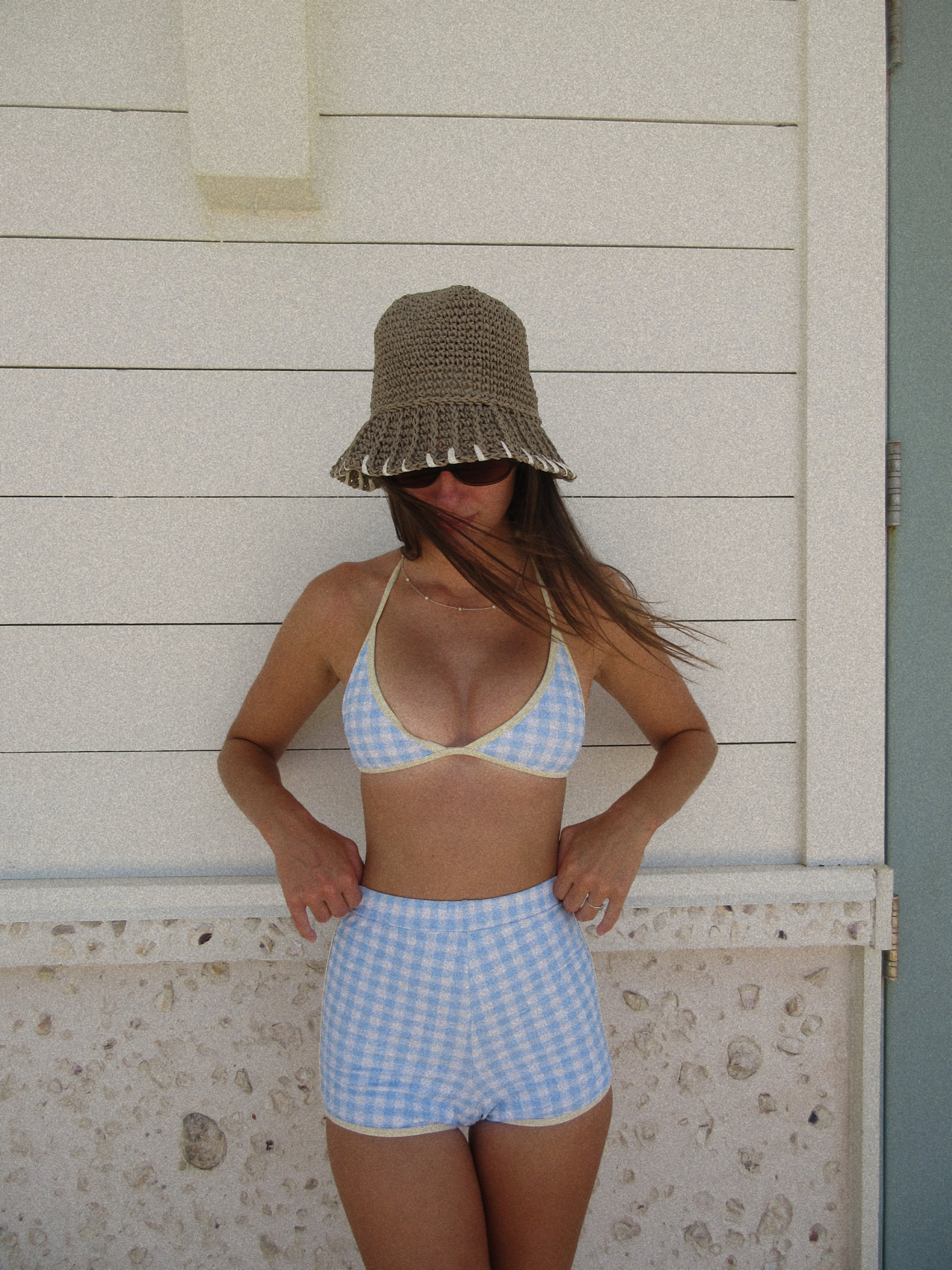 Light Blue Gingham Set with Yellow trim