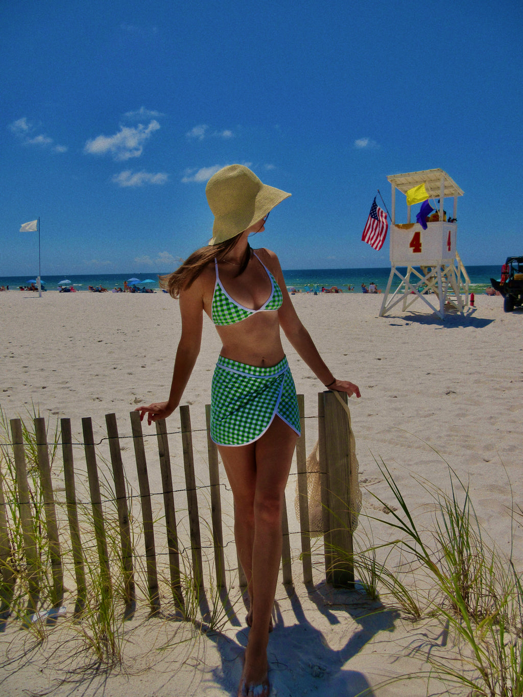 Green Gingham Skirted Set