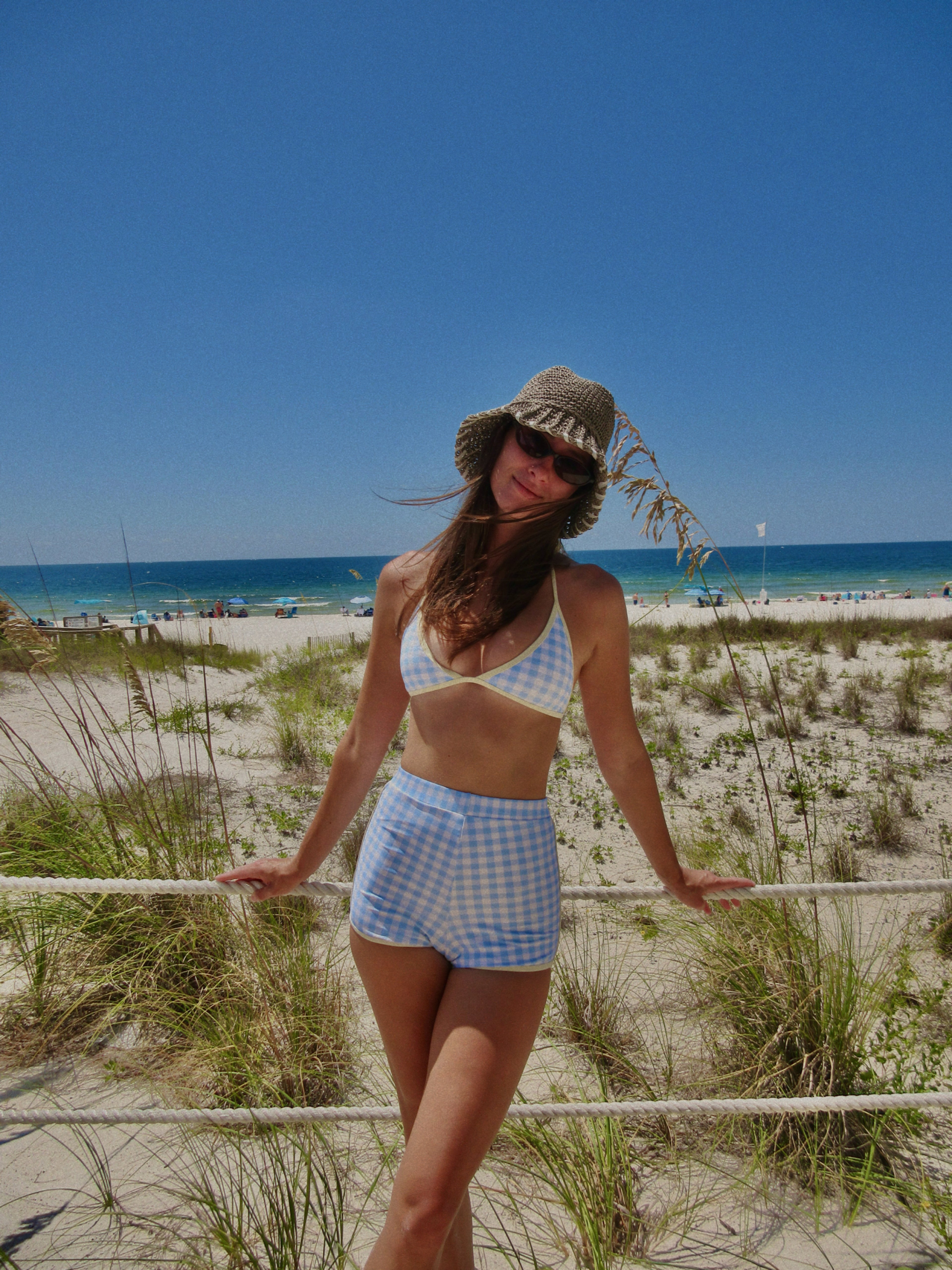 Light Blue Gingham Set with Yellow trim
