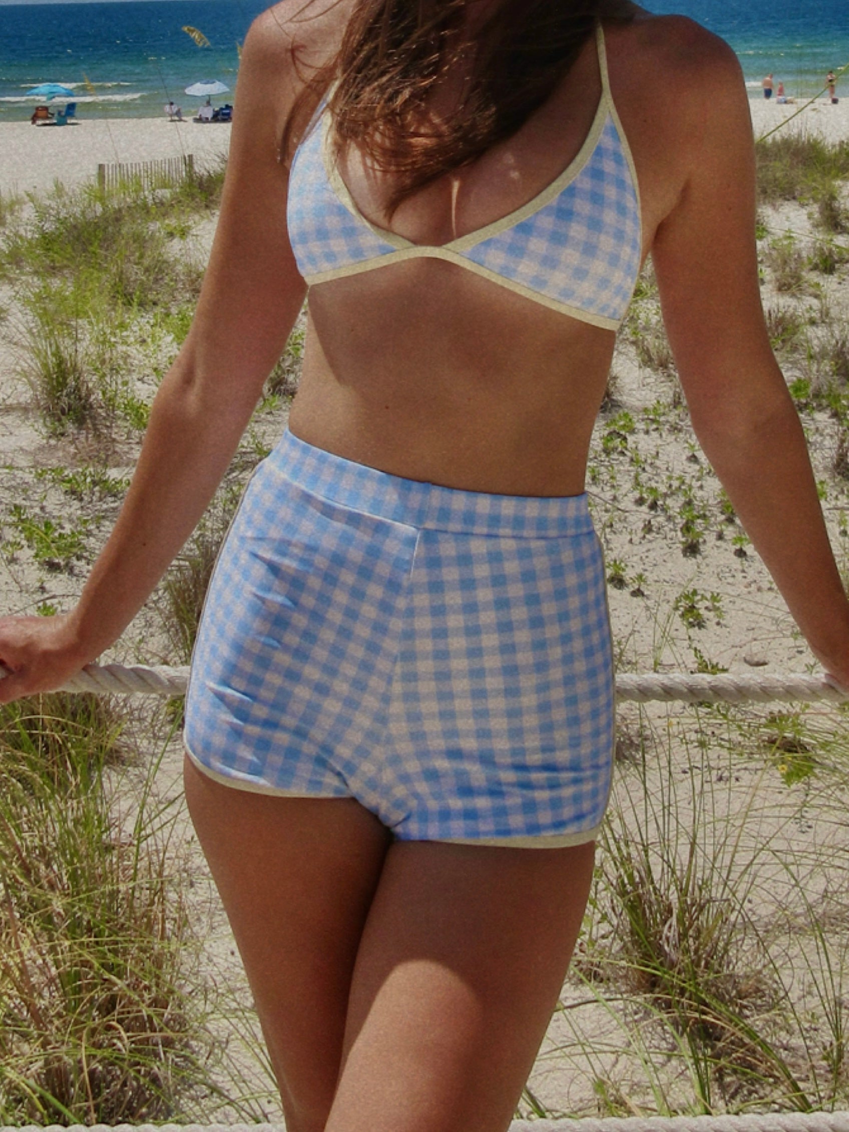 Light Blue Gingham shorts with Yellow trim (Bottom Only)