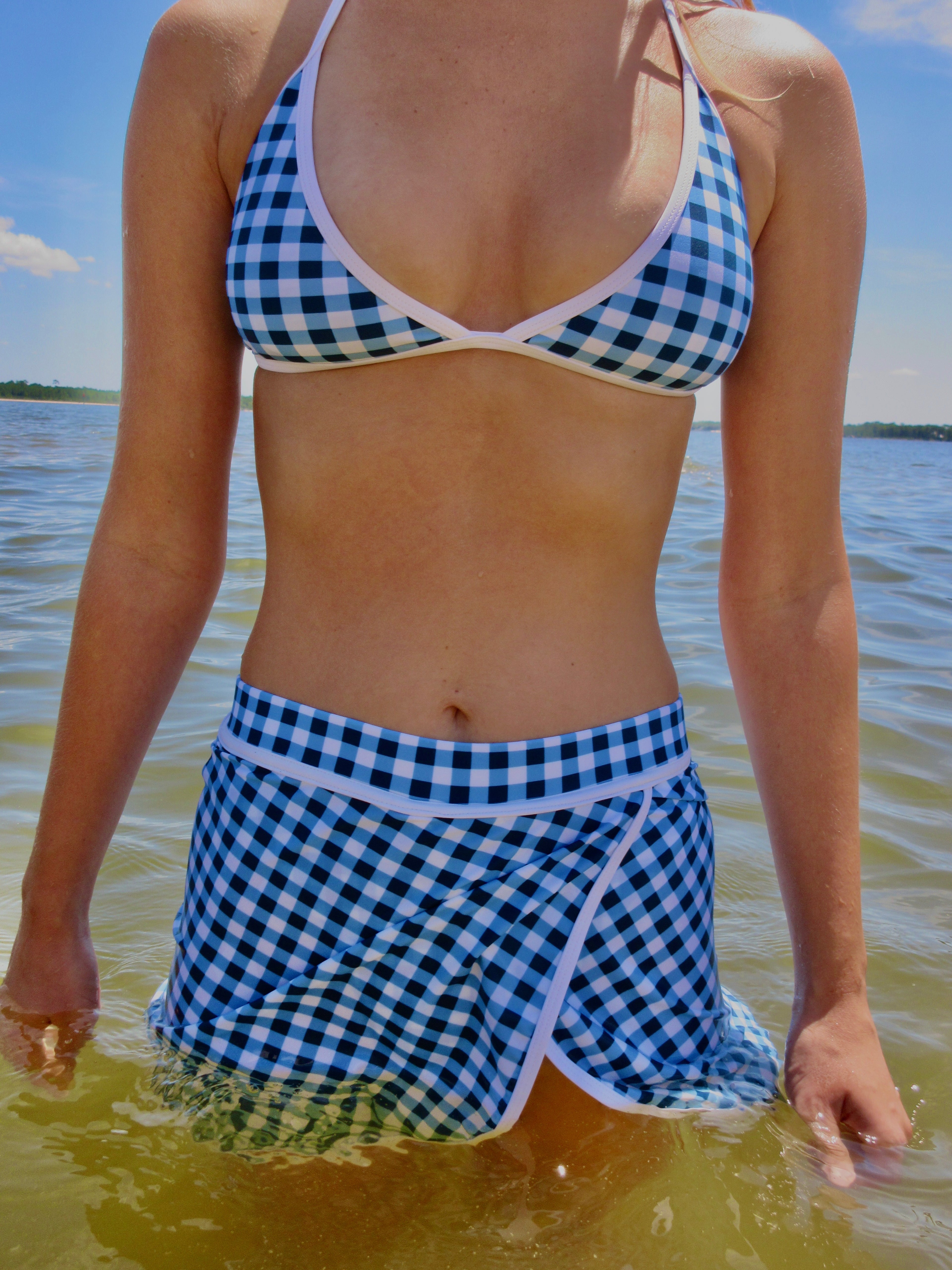 Blue Gingham Skirted Set