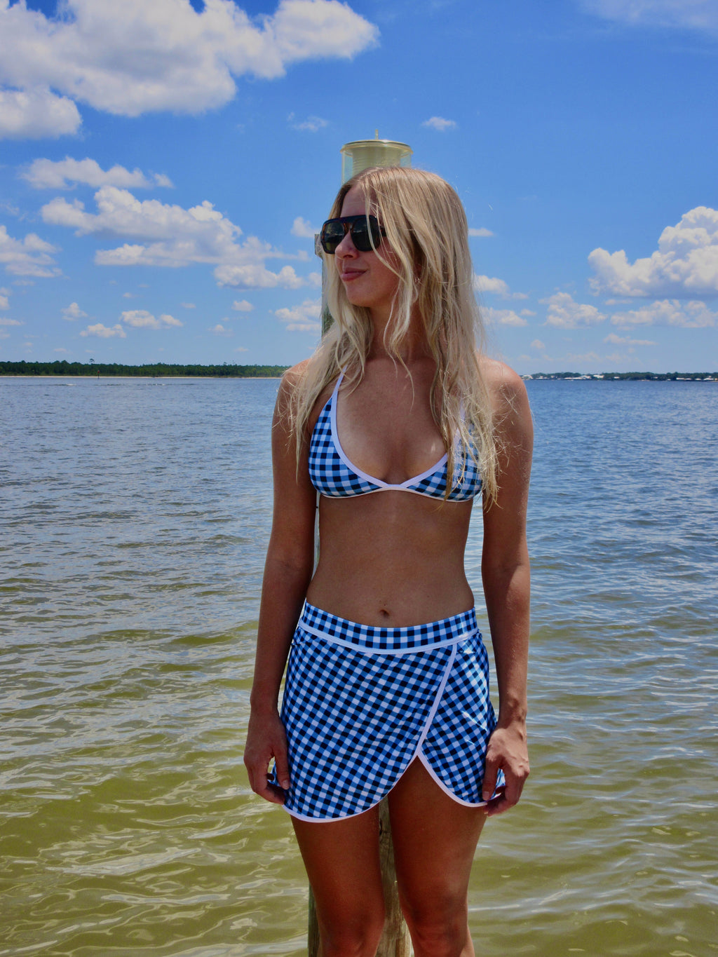 Blue Gingham Skirted Set