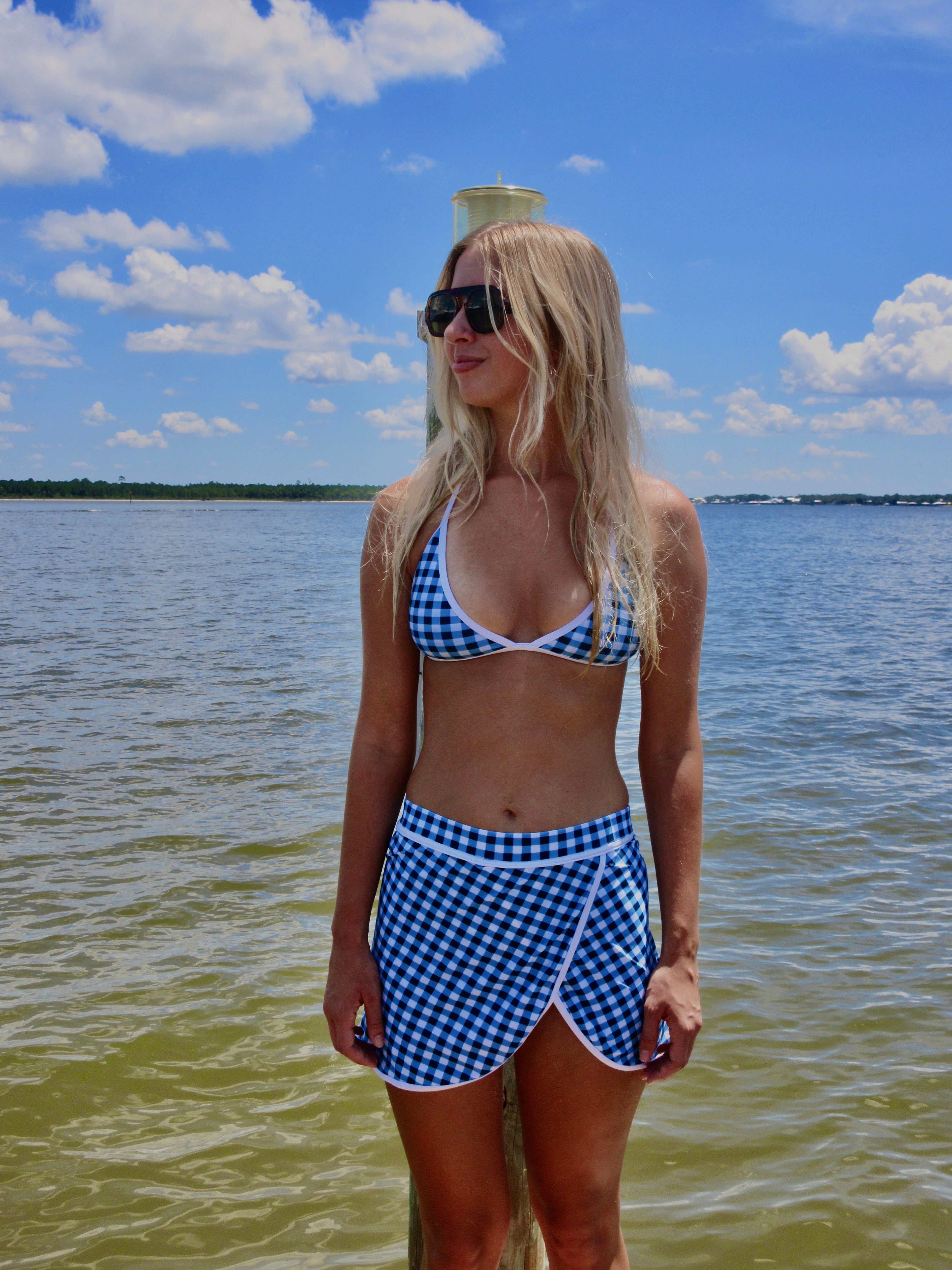 Blue Gingham Skirted Set