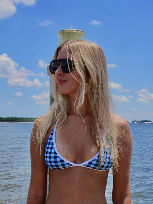 Blue Gingham Bikini Top (Top Only)