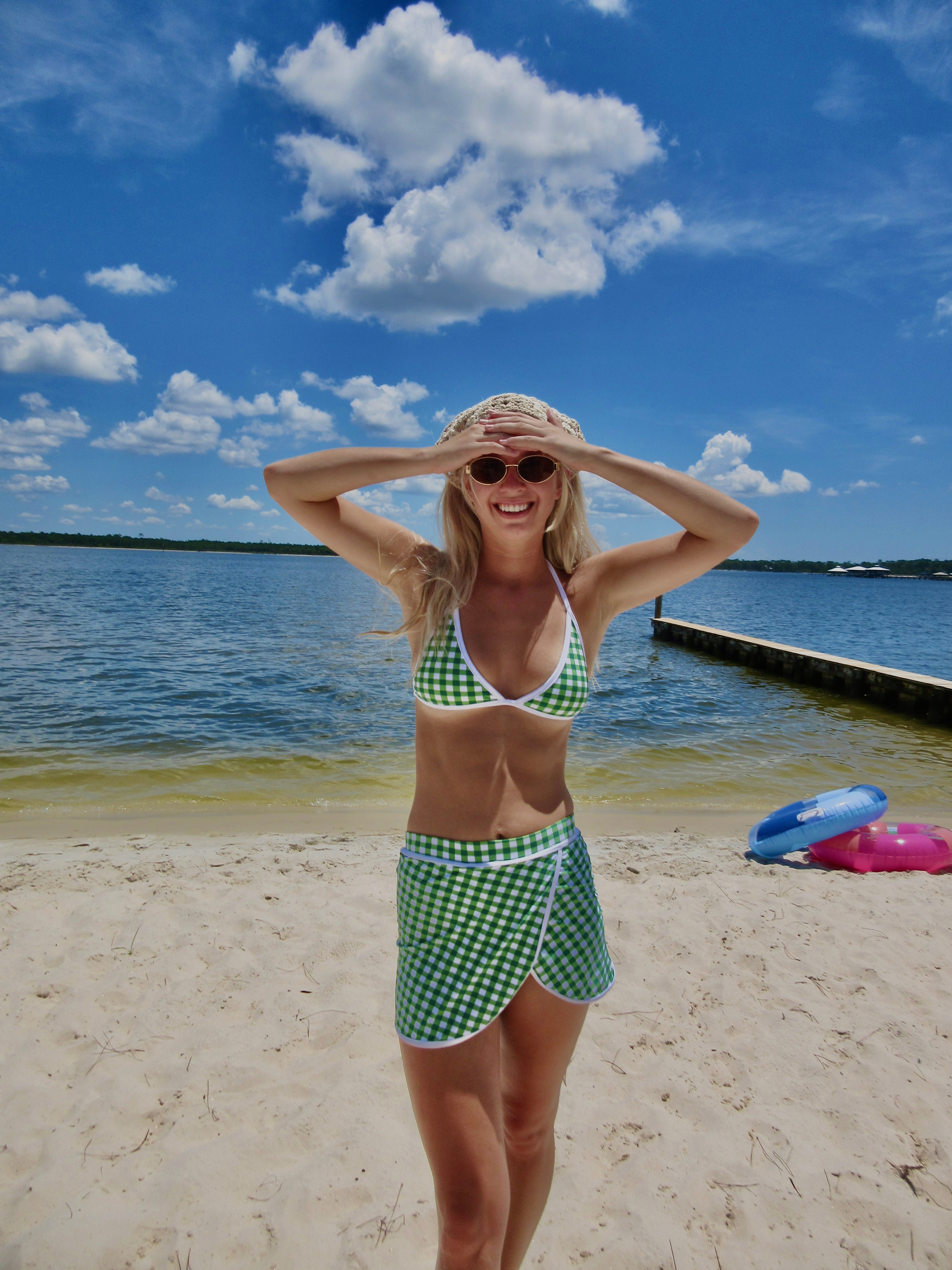 Green Gingham Skirted Set
