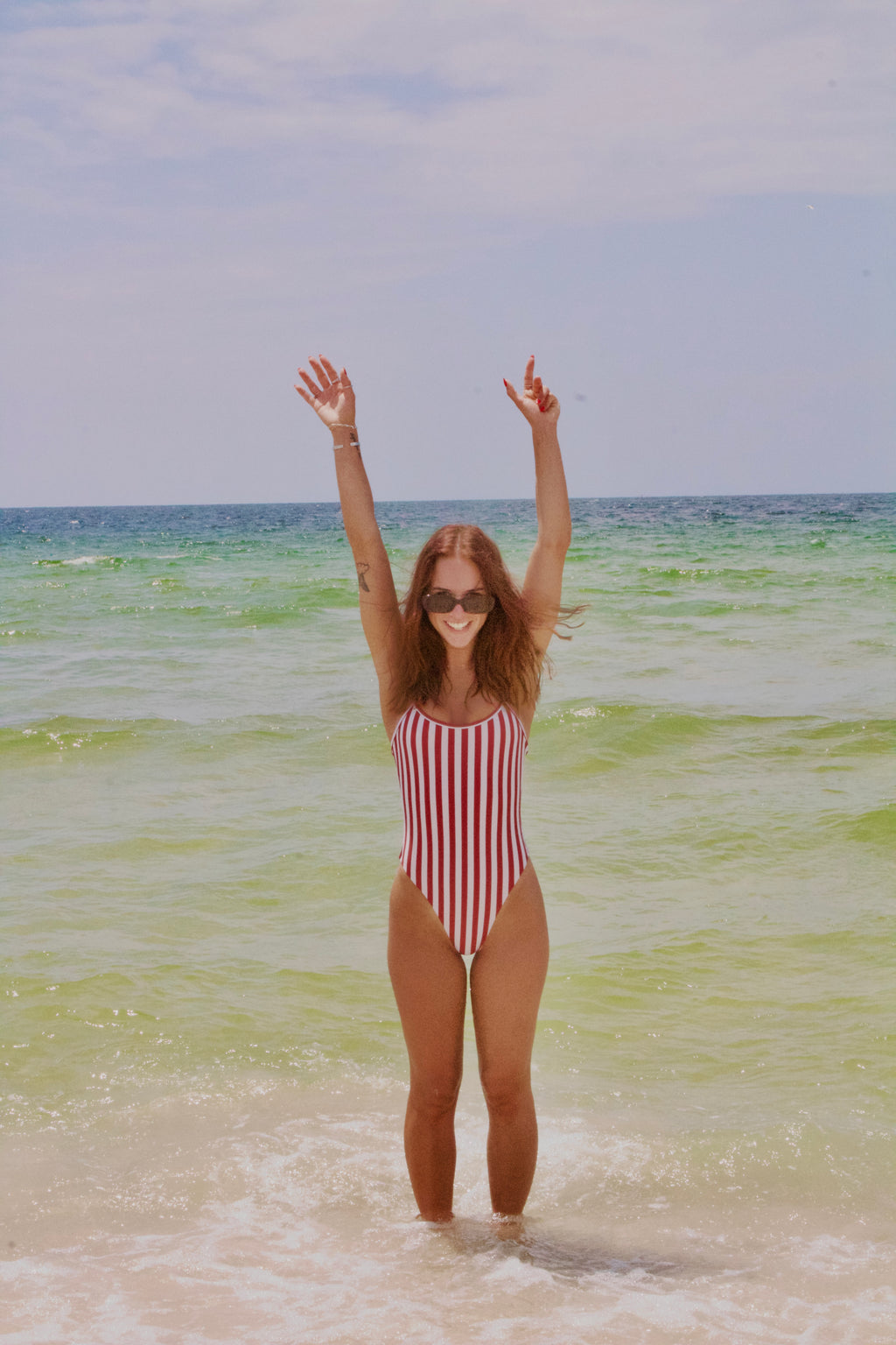 Classic Red & White Stripe One-Piece Swimsuit