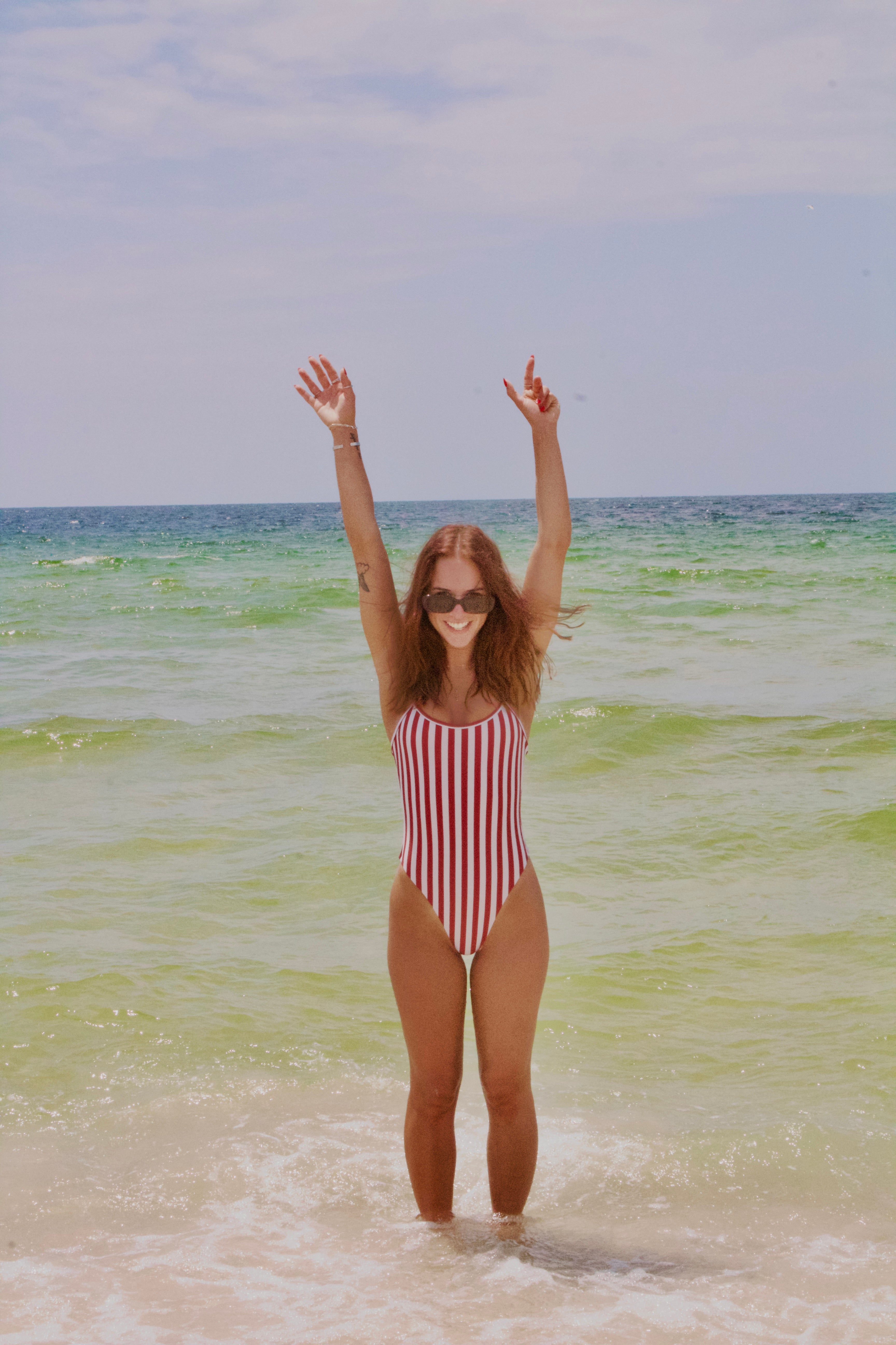 Classic Red & White Stripe One-Piece Swimsuit