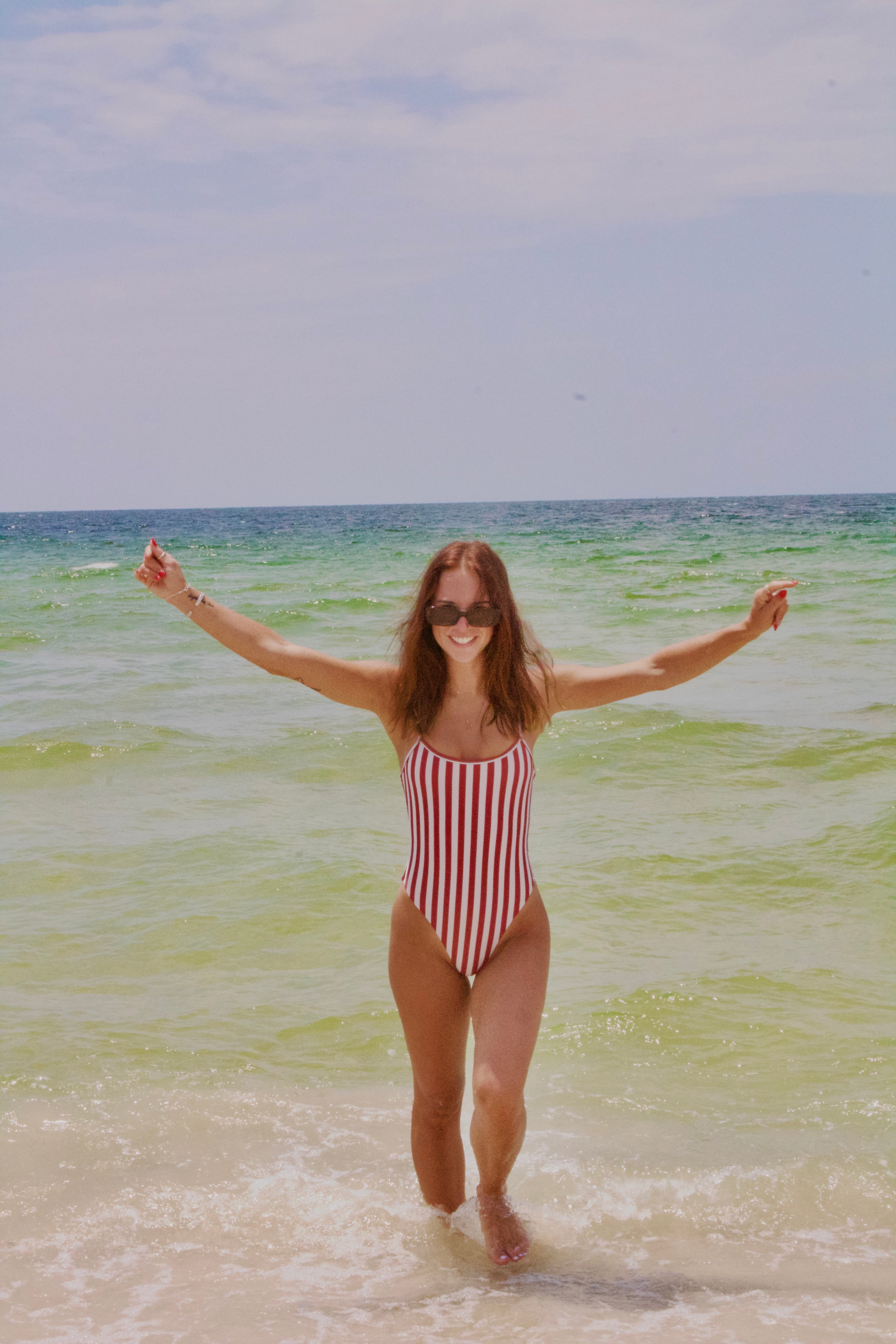 Classic Red & White Stripe One-Piece Swimsuit