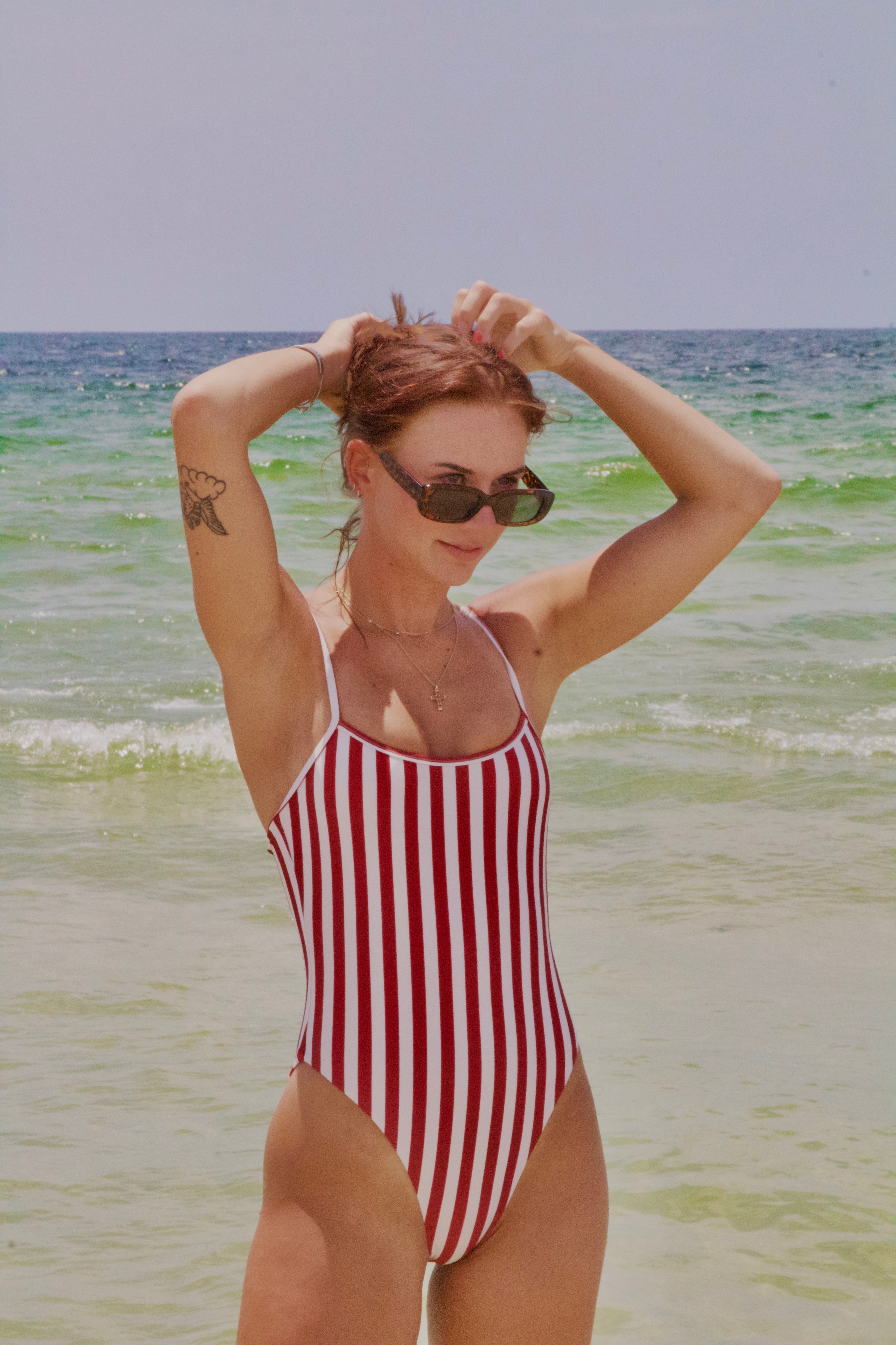 Classic Red & White Stripe One-Piece Swimsuit