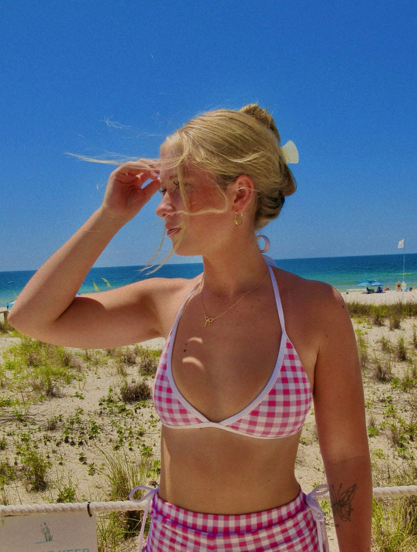 Pink Gingham Bikini Top (Top Only)