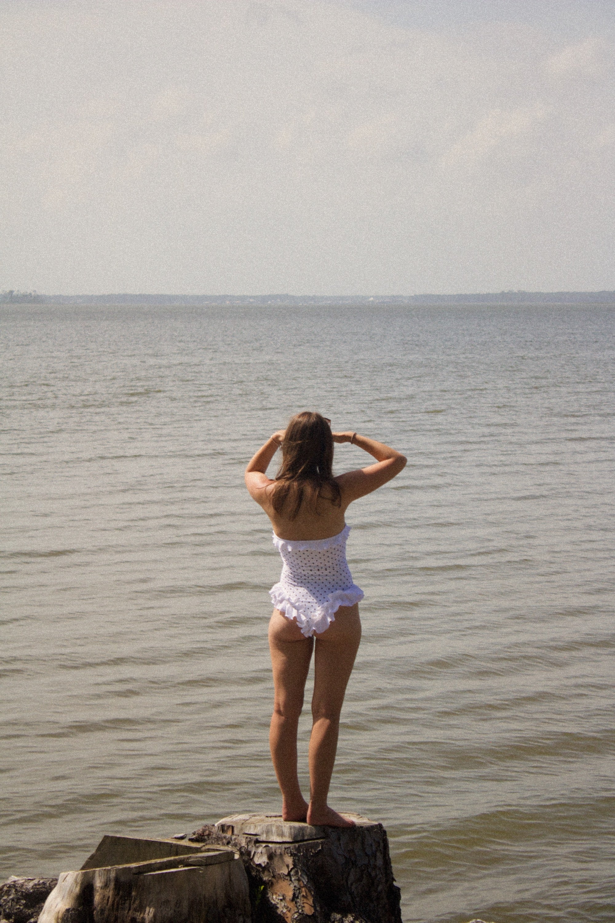 Retro Ruffle White with Black Polka Dot One-Piece