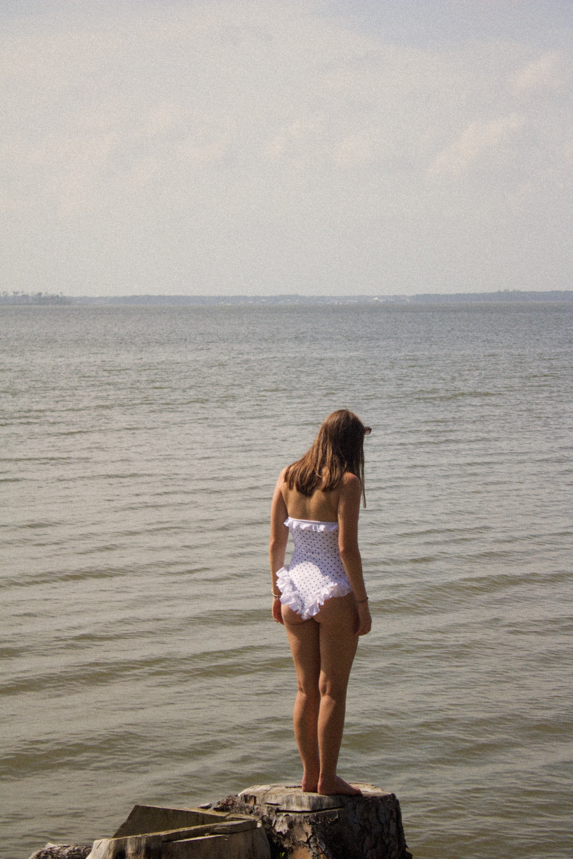 Retro Ruffle White with Black Polka Dot One-Piece