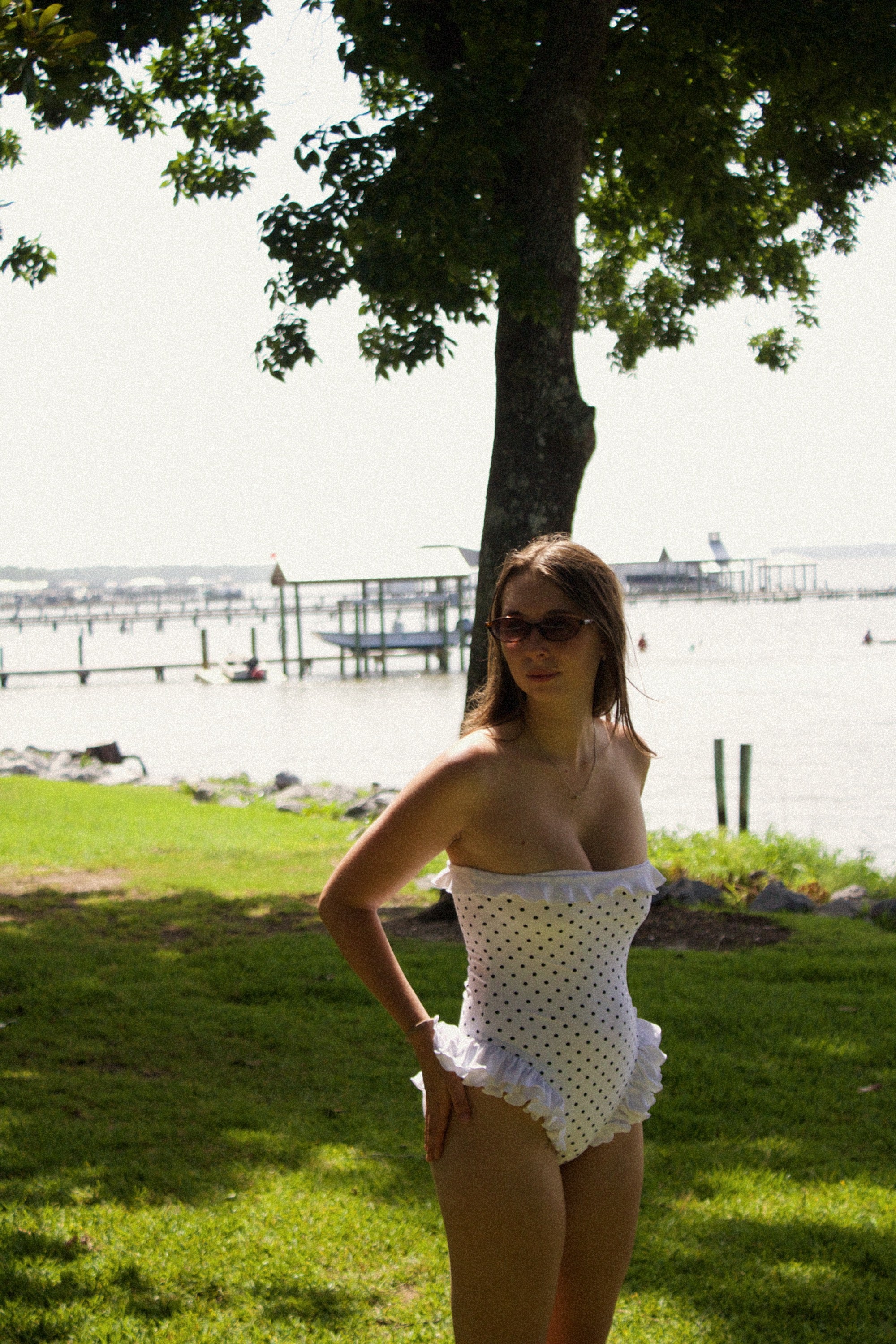 Retro Ruffle White with Black Polka Dot One-Piece