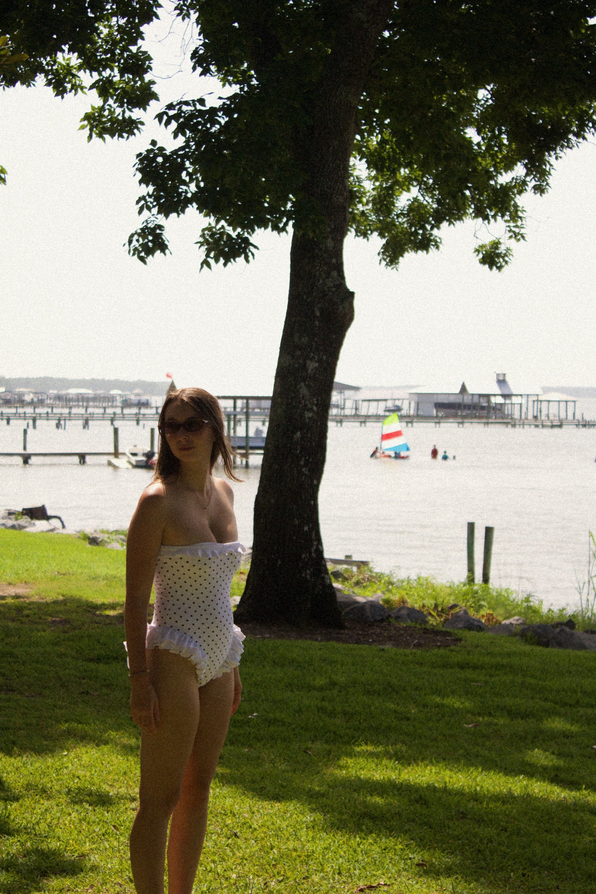 Retro Ruffle White with Black Polka Dot One-Piece