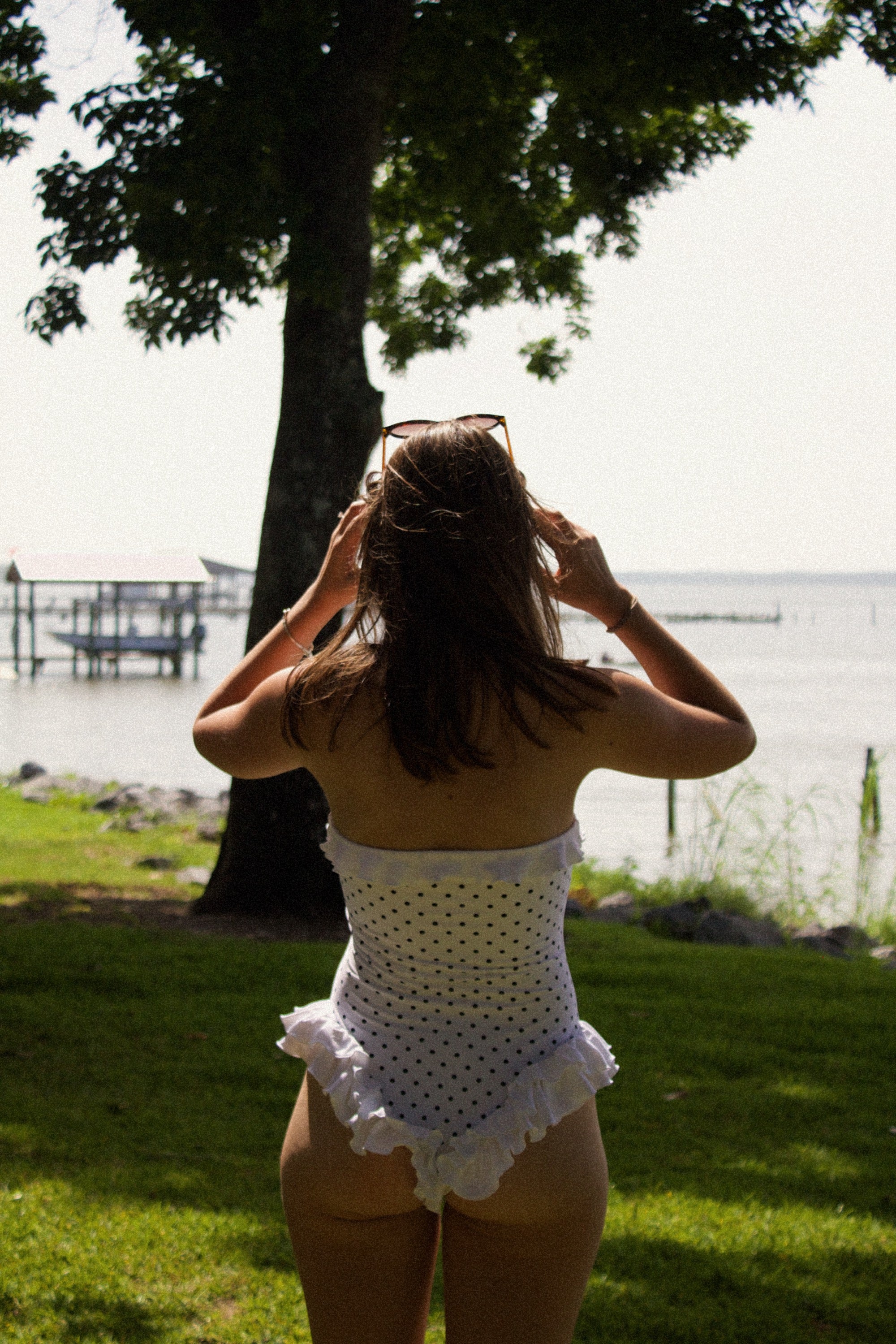 Retro Ruffle White with Black Polka Dot One-Piece